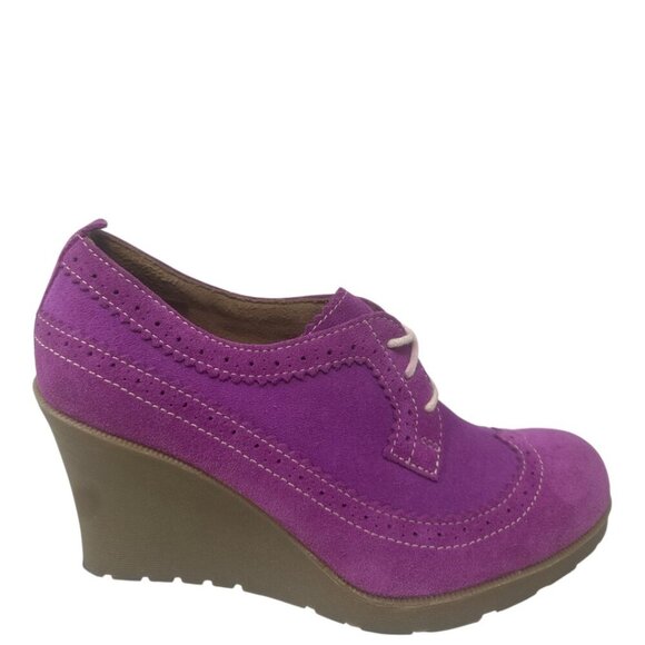 Dr. Martens Sita Purple Blackcurrant Suede Wingtip Brogue Wedge Platform Heels 8 - Picture 2 of 15